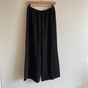 Chico's Design Black Plaid Wide Leg‎ Palazzo Pants Elastic Waist Size 1 Medium